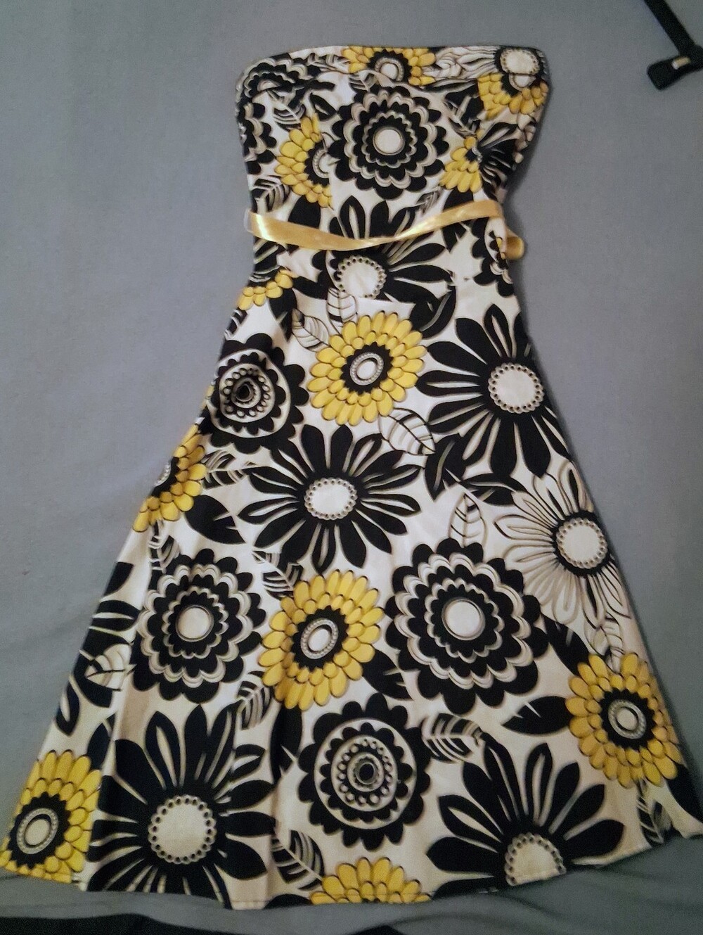B Darlin Strapless Black, White & Yellow Floral Dress